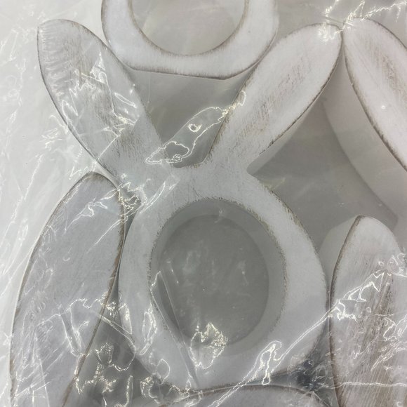 Set of 6 White Painted Heavy Wooden Bunny Rabbit Ears Napkin Rings - Picture 2 of 6